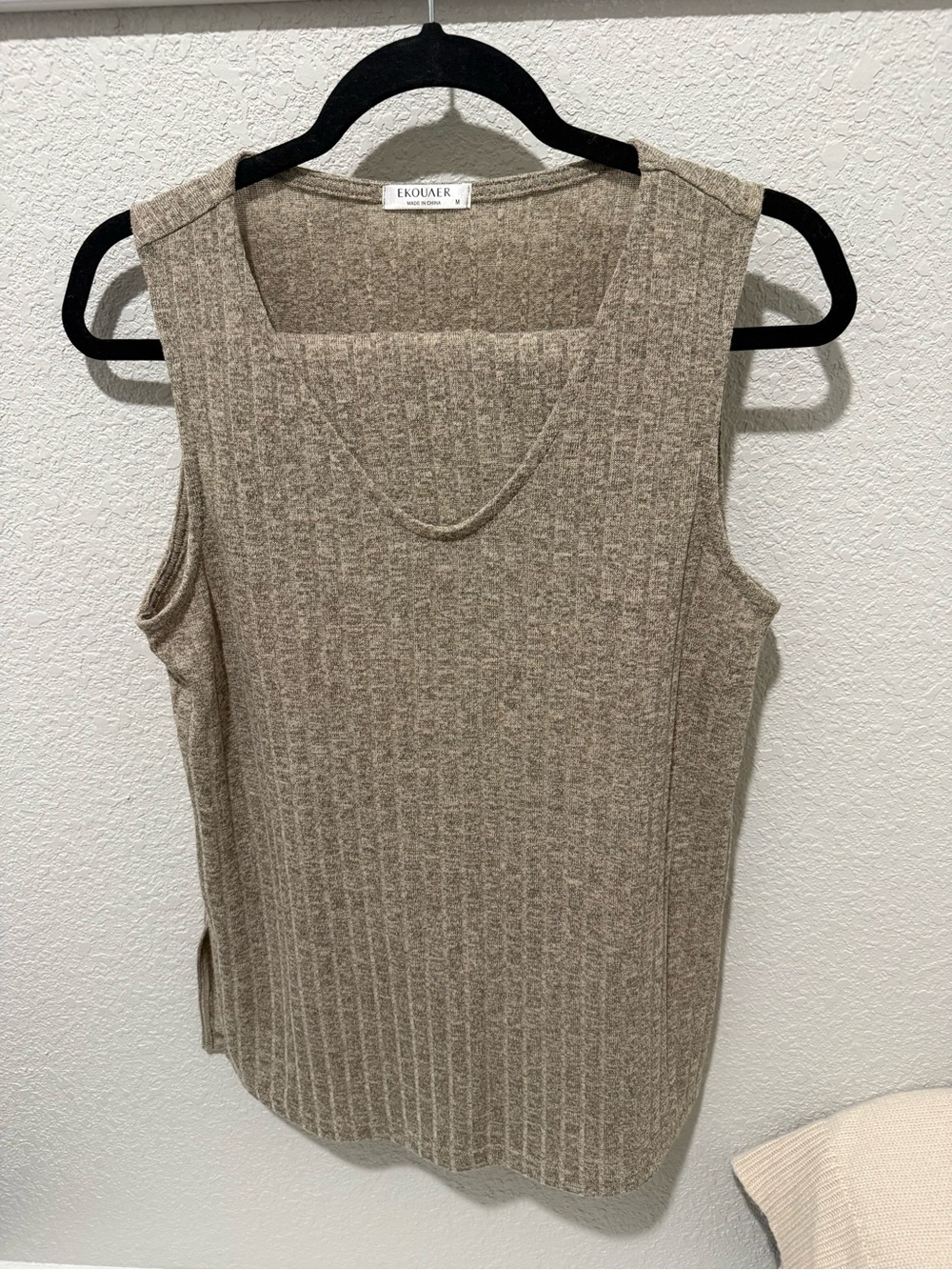 Women's Ribbed Knit Sleeveless Top in Taupe and Pants